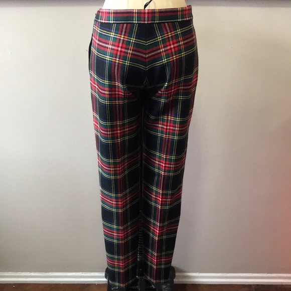 Moschino Red Black Plaid Wool Ankle Tuxedo Pants - Picture 4 of 8